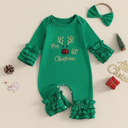 My First Christmas Baby Girl Outfit Santa Long Sleeve Romper Jumpsuit Christmas Newborn Girl Outfits Clothes in Saudi Arabia