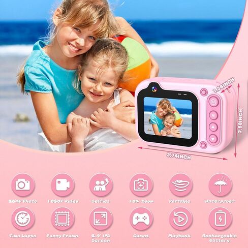 كاميرا مقاومة للماء للأطفال، كاميرا تحت الماء 3M/10FT للأطفال 1080P HD 10X كاميرا رقمية مع شاشة IPS 2.4 بوصة، كاميرا عمل للأطفال للأولاد والبنات مع بطاقة 32 جيجابايت، ألعاب حمام السباحة للأطفال - أزرق in Kuwait