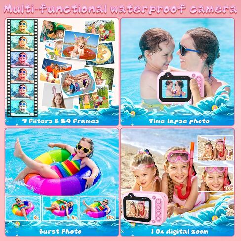 كاميرا مقاومة للماء للأطفال، كاميرا تحت الماء 3M/10FT للأطفال 1080P HD 10X كاميرا رقمية مع شاشة IPS 2.4 بوصة، كاميرا عمل للأطفال للأولاد والبنات مع بطاقة 32 جيجابايت، ألعاب حمام السباحة للأطفال - أزرق in Kuwait