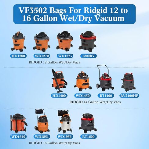 6 Pack Rigid VF3502 Shop Vac Bags For Ridgid 12-16 Gallon Wet Dry Vacuums, Ridgid Vacuum Bags Replacement for WD1950 WD1956 WD1851 WD1850 RV2400HF WD1680 WD1450 WD1270 in Kuwait