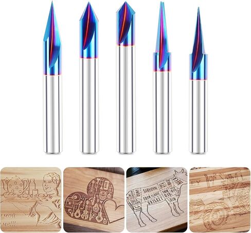 Engraving CNC Wood Carving Router Bit 1/4 Shank 15°/20°/30°/60°/90° Engraving Bits, 2 Flutes Straight CNC V-bit ，Blue Nano-Coating Conical Engraving Router Tool in Saudi Arabia
