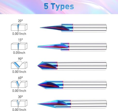 Engraving CNC Wood Carving Router Bit 1/4 Shank 15°/20°/30°/60°/90° Engraving Bits, 2 Flutes Straight CNC V-bit ，Blue Nano-Coating Conical Engraving Router Tool in Saudi Arabia