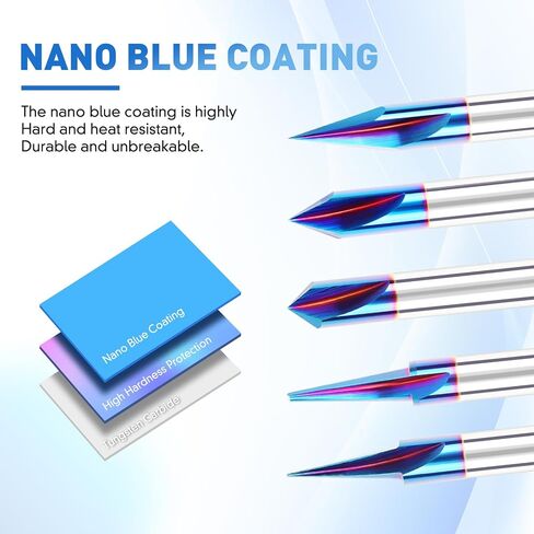 Engraving CNC Wood Carving Router Bit 1/4 Shank 15°/20°/30°/60°/90° Engraving Bits, 2 Flutes Straight CNC V-bit ，Blue Nano-Coating Conical Engraving Router Tool in Saudi Arabia