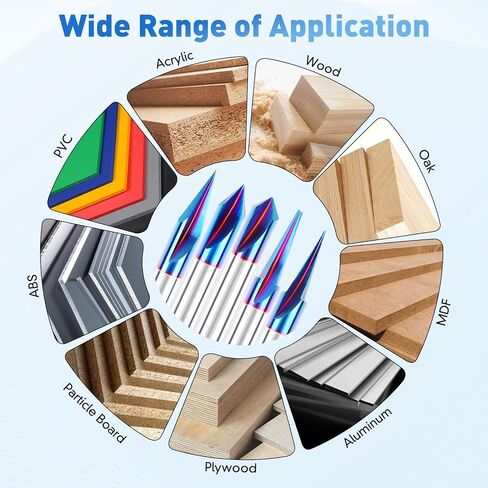Engraving CNC Wood Carving Router Bit 1/4 Shank 15°/20°/30°/60°/90° Engraving Bits, 2 Flutes Straight CNC V-bit ，Blue Nano-Coating Conical Engraving Router Tool in Saudi Arabia