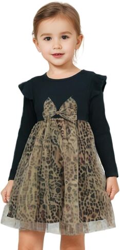 Little Bitty Toddler Tutu Dresses Long Sleeve Casaul Girls Fall Tulle Dress Party Princess Birthday Holiday for 2-8 Years in Kuwait