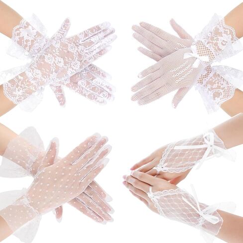 4 Pairs Lace Gloves Tea Party Gloves Wedding Lace Gloves Tea Party, Evening Gloves, Opera Gloves Fingerless Gloves Summer Gloves Prom Cosplay 1920s Costume Accessories in Saudi Arabia