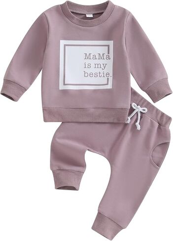 Baby Girl Fall Clothes Set Long Sleeve Letter Print Sweatshirt Pants Toddler Infant Outfits 3 6 12 18 24 Months 2T in Saudi Arabia