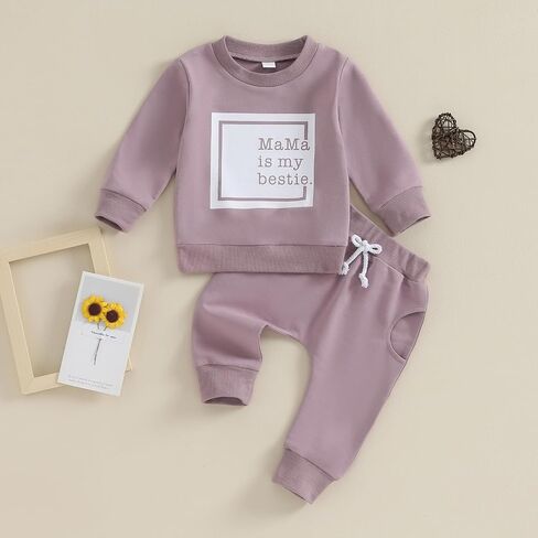 Baby Girl Fall Clothes Set Long Sleeve Letter Print Sweatshirt Pants Toddler Infant Outfits 3 6 12 18 24 Months 2T in Saudi Arabia
