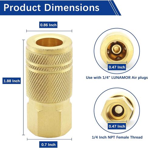 1/4-Inch Air Hose Fittings, 1/4 Inch Brass Female Industrial Coupler NPT Female Quick Connector Air Coupler for Professional Jobsites and Automotive Shops (12pcs Female Couplers) in Saudi Arabia