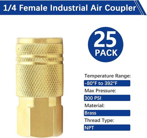 1/4-Inch Air Hose Fittings, 1/4 Inch Brass Female Industrial Coupler NPT Female Quick Connector Air Coupler for Professional Jobsites and Automotive Shops (12pcs Female Couplers) in Saudi Arabia