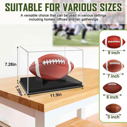 Football Display Case Full Size，Memorabilia Display Box Cases for Football or Memorial Sports Gloves，Acrylic Clear Box with Wood Stand Solid Base in Saudi Arabia