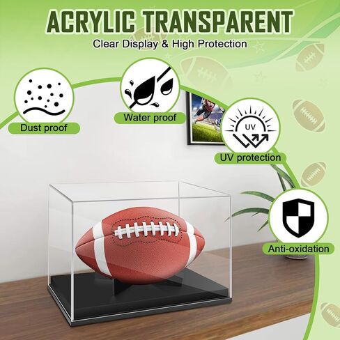 Football Display Case Full Size，Memorabilia Display Box Cases for Football or Memorial Sports Gloves，Acrylic Clear Box with Wood Stand Solid Base in Saudi Arabia