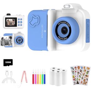 Kids Camera Instant Print, Christmas Birthday Gifts Toys for Girls Boys Age 4 5 6 7 8 9 10 11 12 Years Old,1080P HD Dual-Lens Selfie Digital Camera with 5 Rolls Print Paper Stickers Pens & 32G Card