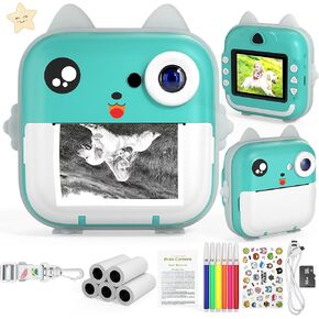 Instant Print Camera for Kids, Christmas Birthday Gifts for Girls Boys, HD Digital Video Cameras for Toddler, Portable Toy for 4 5 6 7 8 9 10 Year Old Girl with 64GB SD Card-Pink