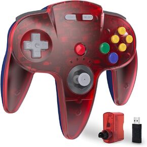 KIWITATA Wireless N64 Controller for Switch/ N64 Console, 2.4GHZ Rechargeable Wireless N64 Remote Joystick Game Pad Controller Compatible with Raspberry Pi, MAC, PC Windows 7,8,10,11 Clear Red
