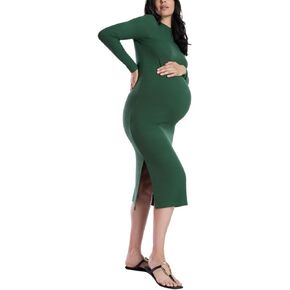 فستان الحمل متوسط ​​الطول بأكمام طويلة للنساء من Motherhood Maternity