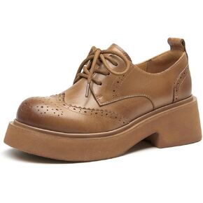 BEAU TODAY Platform Oxfords for Women, Chunky Oxford Shoes for Women, Genuine Leather Brogue Wingtip Oxfords, Business Casual Work Office Dress Shoes