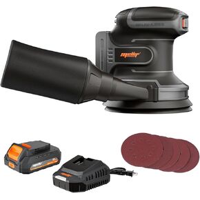 Mellif 5’’ Random Orbit Sander 20V 2.0Ah Battery & Charger, Cordless Palm Sander, Brushless, 6 Variable Speeds, 12000 OPM, Dust Bug, 10PCS Sanding Pads