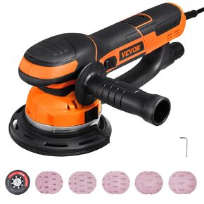 VEVOR Random Orbital Sander, 6-Inch DA & GA Dual Action Orbital Sander, 850W 7400PRM 6 Variable Speed Electric Palm Sander with 10PCS Sandpapers, Dust Connector for Woodworking Detailing Sanding