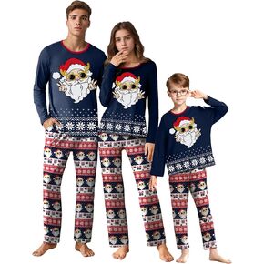 IFFEI Family Christmas Pajamas Matching Sets PJ's Sleepwear Printed Top and Plaid Pants with Pockets