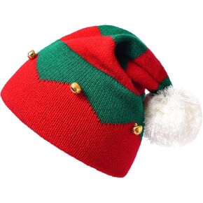 Kids Christmas-Elf-Knitted-Hat - Children Xmas Santa Pompom Beanie Knit Hat for Baby Toddler 1 to 6 Years