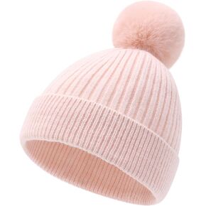 Girls Winter Hat Warm Toddler Beanie with Pom Pom Winter Hats for Baby and Kids