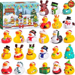 Christmas Advent Calendar 2024 for Kids 24 Days Christmas Countdown Calendar with Rubber Duck Bath Toys Assorted Duckies, Christmas Countdown Fun Toys Gifts for Kids and Toddlers (24 Varieties)