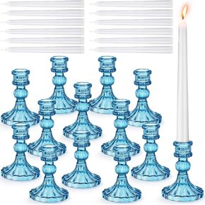 Suclain 24 Pcs Wedding Candle Holder Taper Candles Set Clear Candlestick Holders Glass Candle Holder White Tapered Candles Dripless Tall Candle Sticks Long Burning for Wedding Party Decor(Clear)