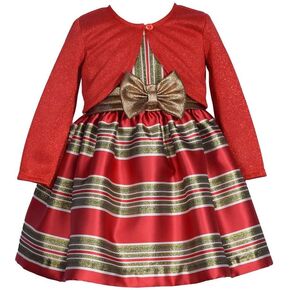 Bonnie Jean Christmas Dress with Red Cardigan for Baby, Toddler, Little and Big Girls