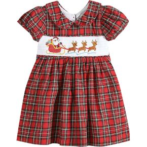 Lil cactus Baby and Girls Christmas Smocked Bishop Dress