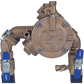 Febco 825YA Series 1-1/2" Bronze Reduced Pressure Zone Backflow Preventer Assembly, Quarter Turn Shutoff, N Pattern, Angle Union Connections, Flood Sensor with SentryPlus Alert Technology