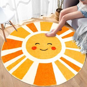 Kids Rug Boho Sun Play Mat 4Ft Round Sunshine Bedroom Carpet for Boys Girls Circle Nursery Mat Playroom Rug for Children Washable Sun Area Rug for Classroom Living Room Orange Yellow Rug