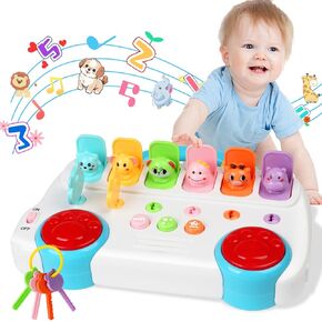 Interactive Pop Up Animal Toys with Music & Light, Toddlers Montessori Early Learning Activity 6-9-12-18 Months Baby Sensory Toy for 1 Year Old Boy Girl Age 2-4 Cause and Effect Toys (Red)