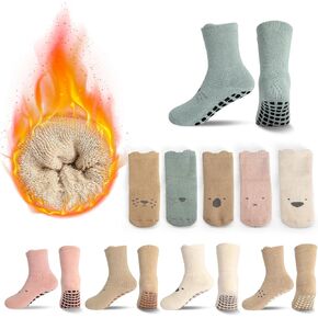 Non Slip Toddler Socks, Baby Socks with Grippers for Boys Girls, Thicken Warm Winter Socks for 0-5 Years 5 Pairs