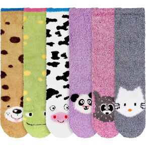 BambooMN Super Soft Warm Cute Animal Non-Slip Fuzzy Cozy Crew Winter Home Socks, 6 Pairs Value Pack