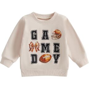Honganda Kids Toddler Baby Girl Football Sweatshirt Long Sleeve Crewneck Rugby Game Day Pullover Tops Fall Winter Outfit 1-5T