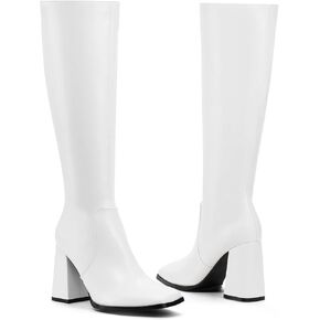 Elisabet Tang Casual Classic Knee High Long Boots Square toe 4IN for Women - Trendy Daily Chunky Block Heel Tall Dressy Boots Comfortable
