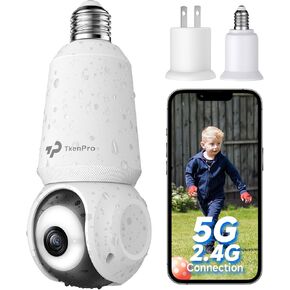 2K Light Bulb Security Cameras Wireless Outdoor, 5G&2.4G WiFi Cameras for Home Security Outside Indoor, IPX6 Waterproof, 360° Motion Tracking and AI Human Detection, Security Camera Outdoor-White