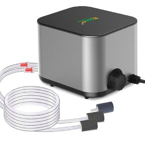 hygger Aquarium Air Pump Ultra Quiet Adjustable Fish Tank Air Pump Powerful Oxygen Aerator Pump For Fish With Dual Outlets Air Stone Bubbler Full Accessories For Up to 600 Gallon Fish Tank(10W 285GPH)