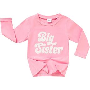 Big Sister Shirt for Toddler Girls Long Sleeve Tops Promoted to Big Sister Clothes Little Baby Announcement Outfits