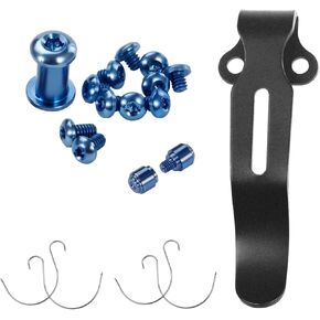 13-Piece Blue Titanium Screw and Pivot Kit, Thumb Stud, Black Deep Carry Pocket Clip and Omega Spring for Benchmade 535 Bugout, Mini Bugout 533 and Bailout 537, Hardware Combo Set