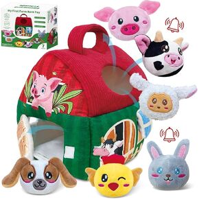 Baby Toys, Soft Barn Farm with Stuffed Animals, Baby Montessori Sensory Toys, Plush Farm Animals for Toddlers, Plush Play Set with Barn