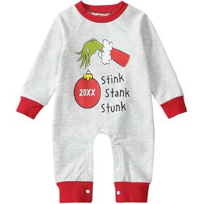 Newborn Baby Boy Girl Christmas Outfit Stink Stank Stunk Print Jumpsuit One-piece Infant Winter Xmas Clothes