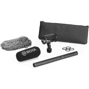 BOYA BY-PVM3000S Professional XLR Shotgun Microphone Kit with Short Hypercardioid Modular Capsule & Foam Windscreen, Black