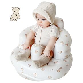 Inflatable Baby Seat - Infant Safety Support, Blow Up Baby Floor Seat with Built in Air Pump- Perfect for Travel, Beach, Camping - Ideal for Babies 3 Months and Up (Bear Cub)