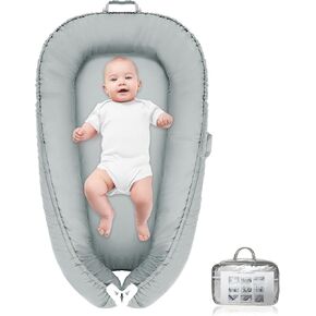 Baby Lounger for Newborn,Infant Lounger Baby Nest Cover for Babys,100% Cotton Breathable & Soft Baby Lounger Newborn Essentials for Baby 0-12 Months,Co Sleeper for Baby in Bed (Light Grey)