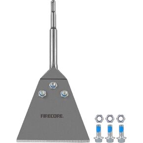 Firecore SDS Plus Floor Scraper with Spare Bolts and Locknuts, 5 Inch x 11 Inch Tile Removal Chisel Tool Long Handle Heavy Duty for Rotary Hammer Drill, Thinset Scraper Adhesives Remover FS22510
