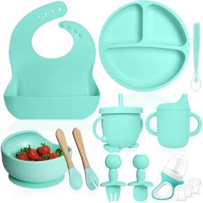 Bluet B- - Baby Led Weaning Supplies - Baby Spoons, Suction Bowl - Plate - Baby Utensils Set - Silicone Feeding Set for Baby First Foods - 8 pcs