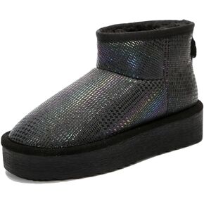 أحذية شتوية من جلد البقر الحقيقي للنساء، أحذية ثلج دافئة خفيفة الوزن للنساء مع بطانة من الفرو الصناعي in Kuwait