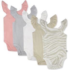 HonestBaby Baby Girls' Short Sleeve One-Piece 100% Organic Cotton Bodysuits (5 Pack)